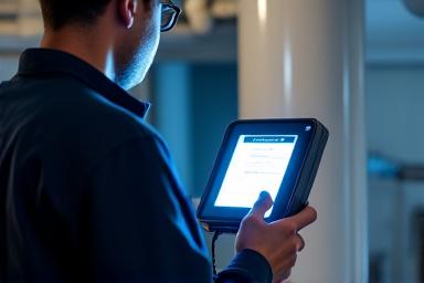 Ein Sanitärtechniker benutzt ein Gerät zur Leckortung